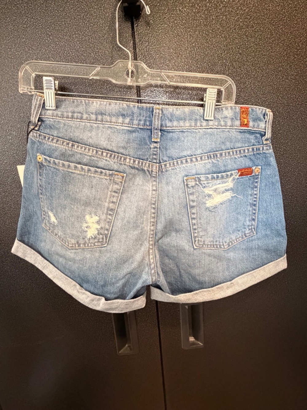 7 For All Mankind Distressed Denim Shorts Size 29 NWT Mid Rise Cuffed MSRP $168 - Picture 2 of 5